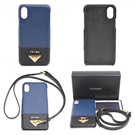 Prada-Prada Saffiano Leather iPhone X/XS Case with Strap-Black,Navy blue