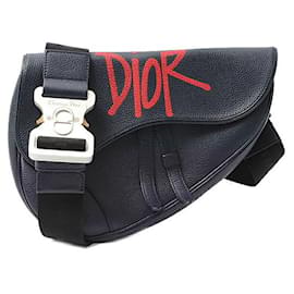 Dior-Dior Leather Saddle Bag Stussy Collaboration-Red,Navy blue
