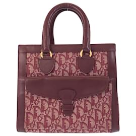 Dior-Christian Dior Trotter Canvas Leather Tote Bag-Dark red