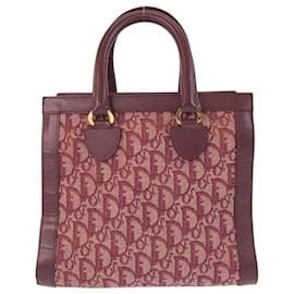 Dior-Christian Dior Trotter Canvas Leather Tote Bag-Dark red