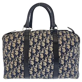 Dior-Dior Trotter Canvas Leather Handbag-Navy blue