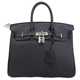 Hermès-Hermes Birkin 25 Togo Leather Handbag Black-Black