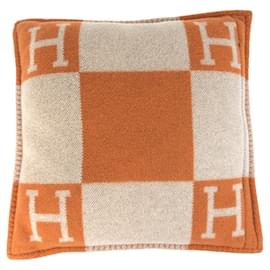 Hermès-Hermes Avalon Wool Cashmere Cushion PM-Orange,Cream