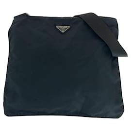 Prada-Prada Nylon Tessuto Logo Plate Shoulder Bag-Black