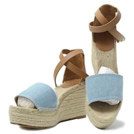 Hermès-Hermes Espadrille Wedge Sandals Denim Calf-Brown