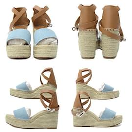 Hermès-Hermes Espadrille Wedge Sandals Denim Calf-Brown