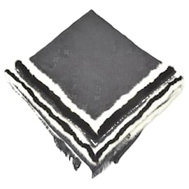 Louis Vuitton-Louis Vuitton Silk Wool Mink Shawl Monogram-Black,White
