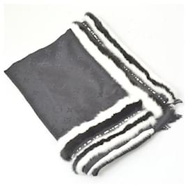 Louis Vuitton-Louis Vuitton Silk Wool Mink Shawl Monogram-Black,White