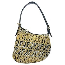 Fendi-Fendi Zucca Leopard Canvas Leather Shoulder Bag-Beige,Other