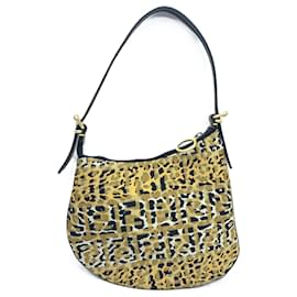 Fendi-Fendi Zucca Leopard Canvas Leather Shoulder Bag-Beige,Other