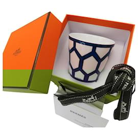 Hermès-HERMES Porcelain Candle Cup Blue White-White,Navy blue