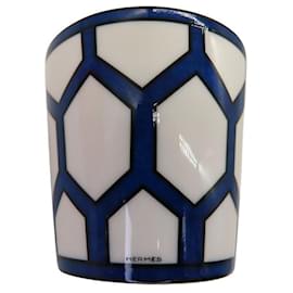 Hermès-HERMES Porcelain Candle Cup Blue White-White,Navy blue