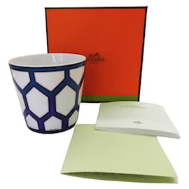 Hermès-Hermes Porcelain Candle Cup Antique-White,Navy blue
