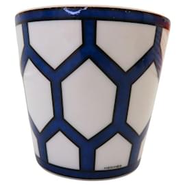 Hermès-Hermes Porcelain Candle Cup Antique-White,Navy blue