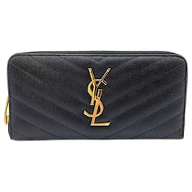 Yves Saint Laurent-Yves Saint Laurent Leather Monogram Long Wallet-Black
