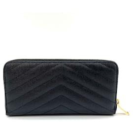 Yves Saint Laurent-Yves Saint Laurent Leather Monogram Long Wallet-Black