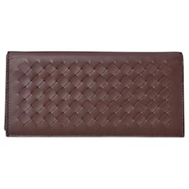 Bottega Veneta-Bottega Veneta Leather Long Wallet-Dark red