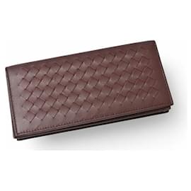 Bottega Veneta-Bottega Veneta Leather Long Wallet-Dark red