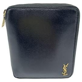 Yves Saint Laurent-Yves Saint Laurent Leather Zip Wallet-Black