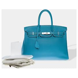 Hermès-HERMES Birkin 35 Bag in Blue Leather - 102535-Blue