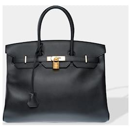 Hermès-HERMES Birkin 35 Bag in Black Leather - 102541-Black