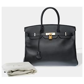 Hermès-HERMES Birkin 35 Bag in Black Leather - 102541-Black