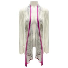 Hermès-Hermes Ivory / Grey / Magenta Brides de Gala Scarf Detail Knit Open Sweater-Cream
