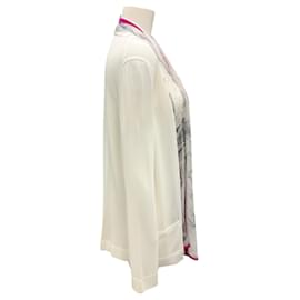 Hermès-Hermes Ivory / Grey / Magenta Brides de Gala Scarf Detail Knit Open Sweater-Cream
