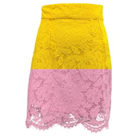 Dolce & Gabbana-Dolce & Gabbana Yellow Lace Mini Skirt-Yellow