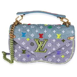 Louis Vuitton-Louis Vuitton Blue Embroidered Monogram Denim New Wave MM-Blue