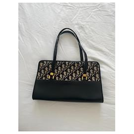 Dior-Christian Dior Trotter Pattern Canvas and Leather Bag – Black & Beige-Black,Beige
