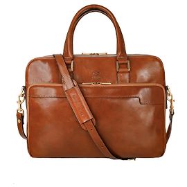 Autre Marque Time Resistance Leather Briefcase Beige Beige