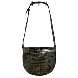Bolsa de ombro Courreges em couro verde verniz estilo crocodilo Verde