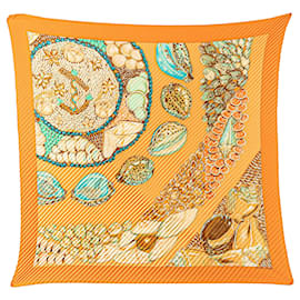 Hermès-Hermès Orange Rocaille II Pleated Silk Scarf-Orange