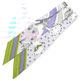 Hermès-Hermès Pink Les Nouveaux Amoureux de Paris Twilly Silk Scarf-Pink