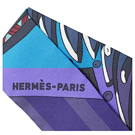 Hermès-Hermès Blue Le Jardin de La Maharani Silk Twilly Scarf-Blue