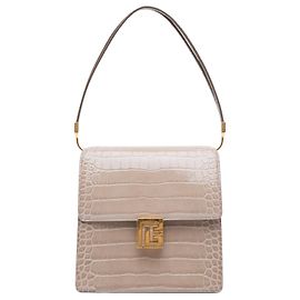 Bolsa de Ombro Ely em Couro Marrom Embossado Balmain Marrom