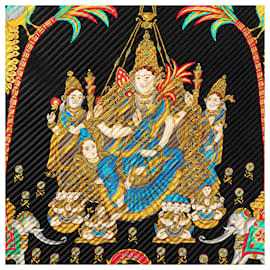 Hermès-Hermès Black India Print Pleated Silk Scarf-Black