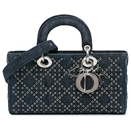 Dior-Dior Blue Medium Denim Cannage Eyelet Lady D Joy-Blue,Navy blue