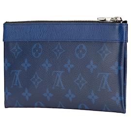 Louis Vuitton-Louis Vuitton Blue Monogram Taigarama Pochette Discovery PM-Blue
