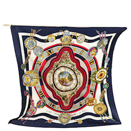 Hermès-Hermès Blue Among the Flowers I Count the Hours Pleated Silk Scarf-Blue,Navy blue