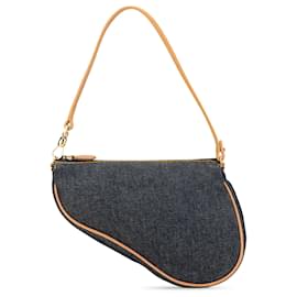 Dior-Dior Blue Mini Denim Saddle Pochette-Blue,Other