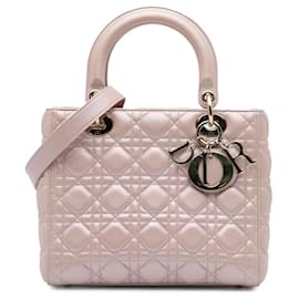 Dior-Dior Pink Medium Pearlescent Lambskin Cannage Lady Dior-Pink