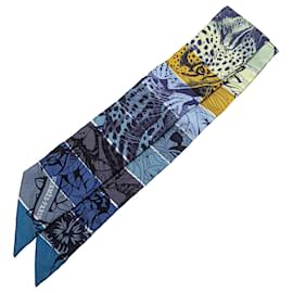 Hermès-Hermès Blue Jungle Love Rainbow Silk Twilly Scarf-Blue