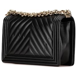 Chanel-Chanel Black New Medium Chevron Lambskin Boy Flap-Black
