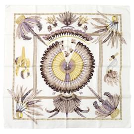 Hermès-Écharpe en soie Hermès Carré 90 Brésil-Marron,Blanc,Multicolore,Jaune