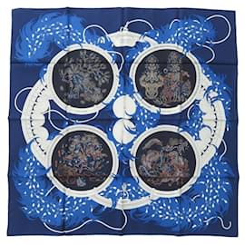 Hermès-Carré 90 LEGENDE BRODEE en soie Hermes-Bleu