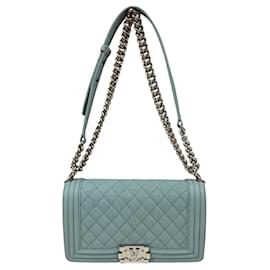 Chanel-Chanel Boy Shoulder Bag in Blue Caviar Leather-Blue