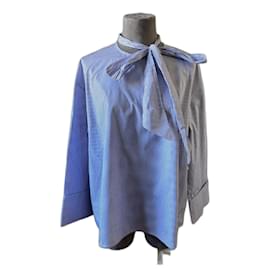 Camicia a righe Céline in cotone bianca e blu Bianco Blu