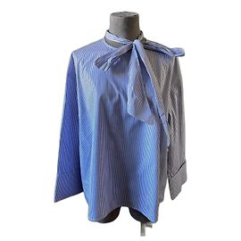 Céline Gestreifte Baumwollbluse Weiß Blau Weiß Blau